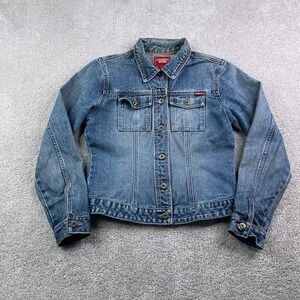 Guess Denim Jacket Womens Medium Blue Jean Trucker Biker Grunge Cotton